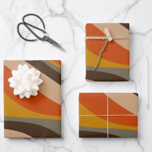 Modern Autumn Abstract Wavy Lines in Earth Tones Wrapping Paper Sheet