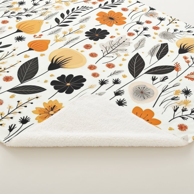 Modern Autumn Fall Boho Botanical Floral  Sherpa Blanket (3/4)