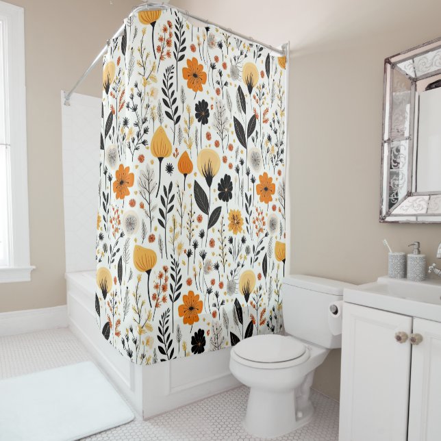 Modern Autumn Fall Boho Botanical Floral  Shower Curtain (In Situ)