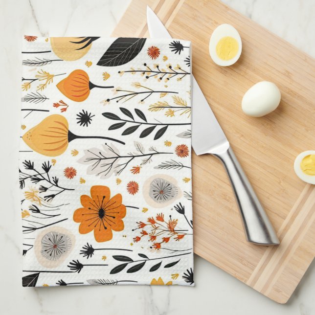 Modern Autumn Fall Boho Botanical Floral  Tea Towel (Quarter Fold)