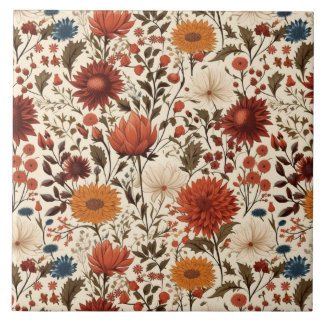 Modern Autumn Fall Botanical Floral  Ceramic Tile