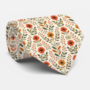 Modern Autumn Fall Botanical Floral Earthy Tones Tie