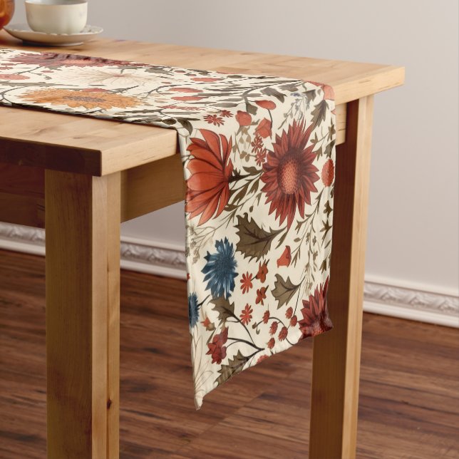 Modern Autumn Fall Botanical Floral  Long Table Runner (In Situ)