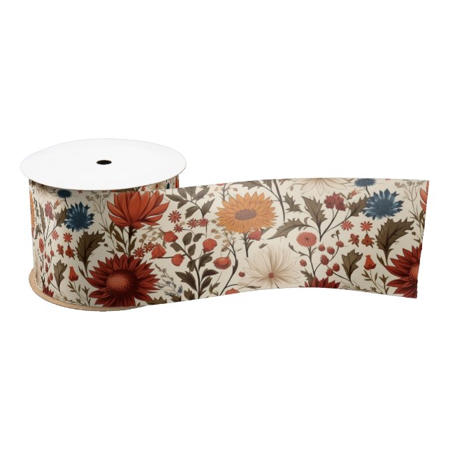 Modern Autumn Fall Botanical Floral  Satin Ribbon (Spool)