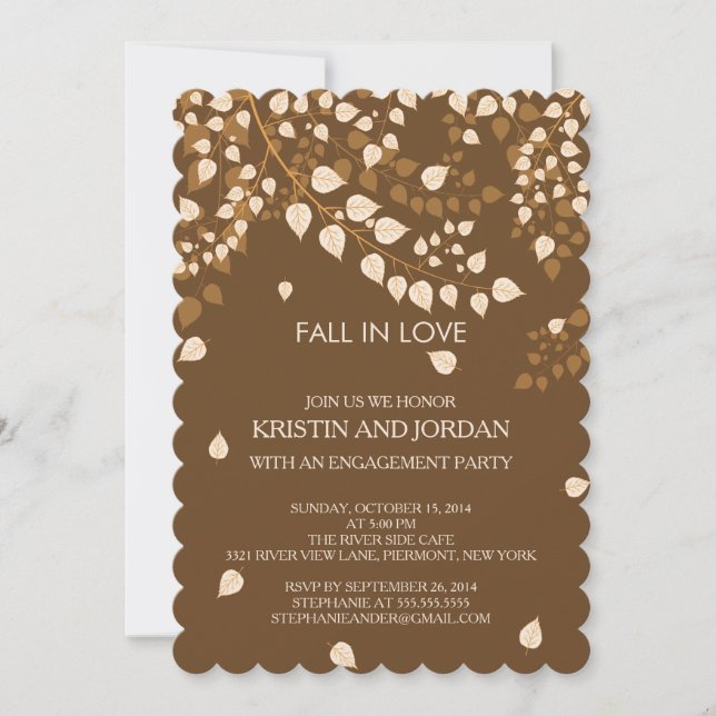 Modern Autumn Fall Leaves Engagement Party Invitation (Front)