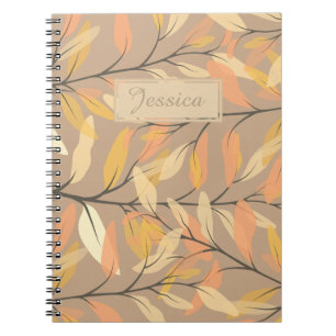 Modern Autumn Fall Leaves Pattern Personalised Notebook