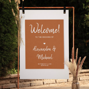 Modern autumn fall terracotta wedding welcome sign