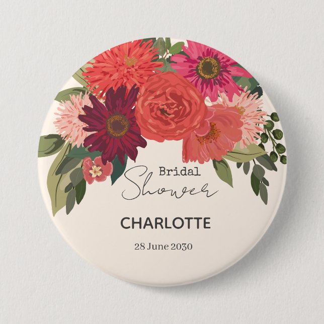 Modern Autumn Floral Bouquet Bridal Shower 7.5 Cm Round Badge (Front)