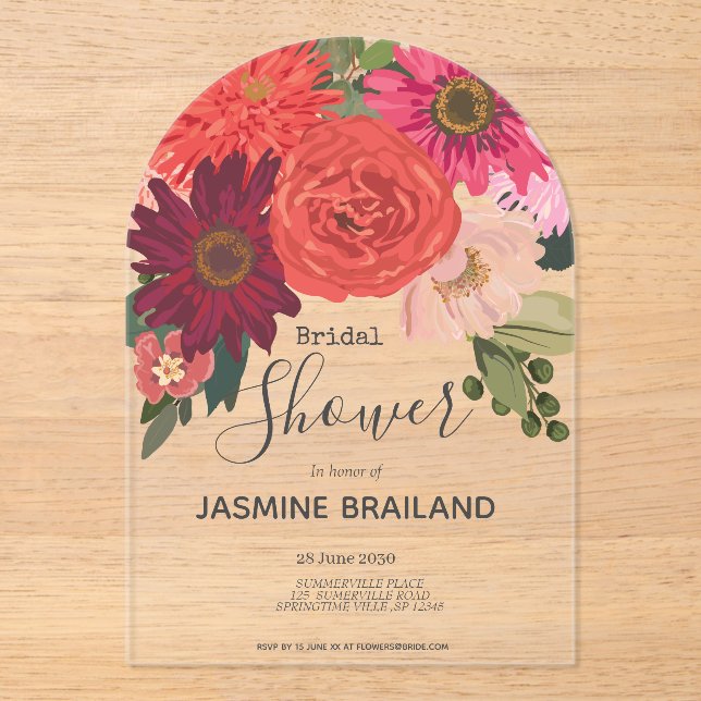 Modern  Autumn Floral Bouquet Bridal Shower    Acrylic Invitations (Front)