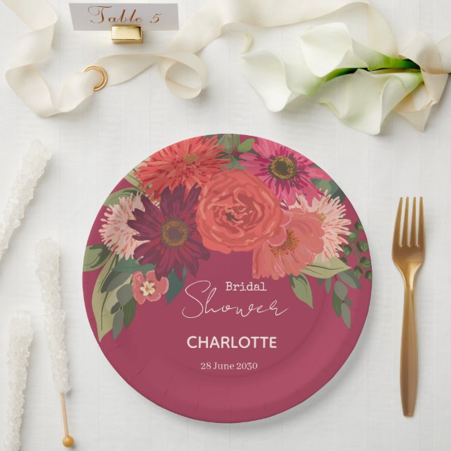 Modern Autumn Floral Bouquet Bridal Shower Paper Plate (Wedding)
