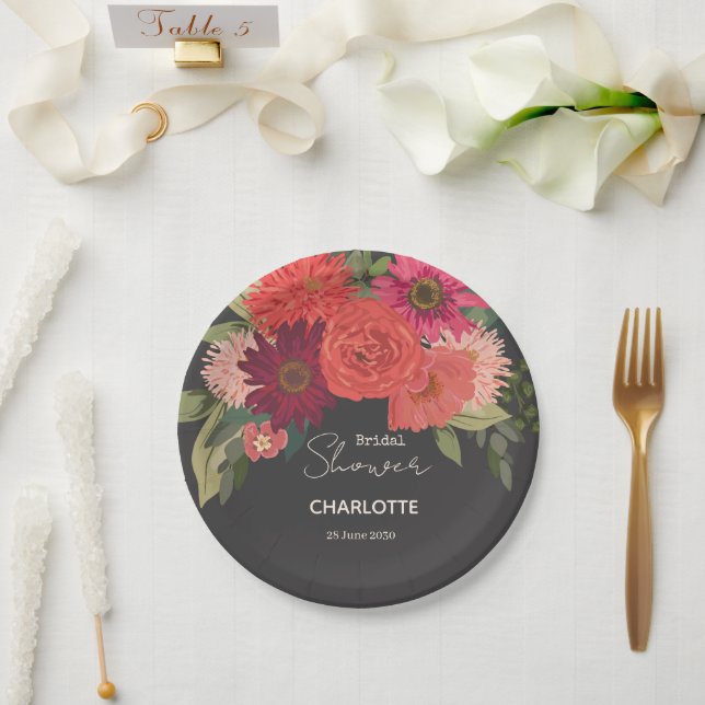 Modern Autumn Floral Bouquet Bridal Shower Paper Plate (Wedding)