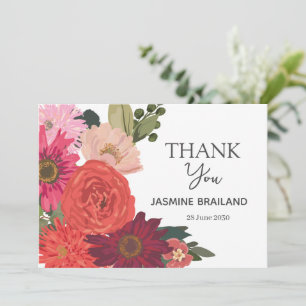 Modern Autumn Floral Bouquet Bridal Shower Thank You Card