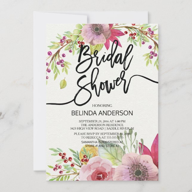 Modern Autumn Floral Bridal Shower Invitation (Front)