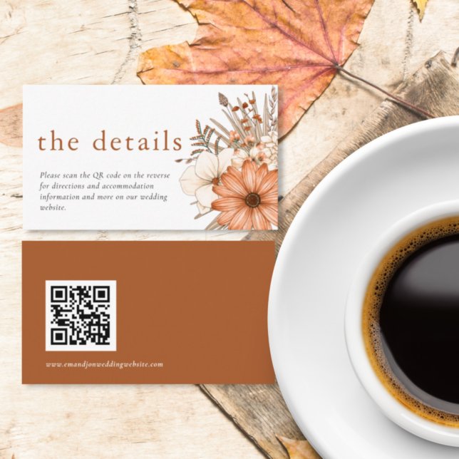 Modern Autumn Florals QR Code Wedding Details Enclosure Card (Creator Uploaded)