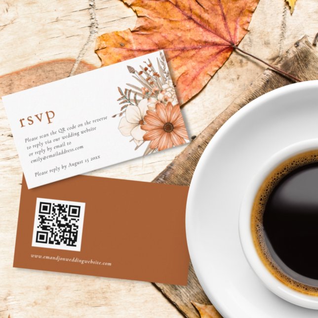Modern Autumn Florals QR Code Wedding Online RSVP Enclosure Card (Creator Uploaded)