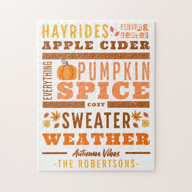 Modern Autumn Inspired Fall Vibes Personalised Jigsaw Puzzle (Vertical)
