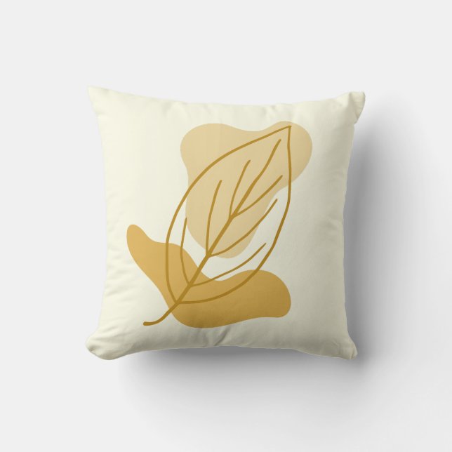 Modern Autumn Leaf & Abstract Blob Shape Fall Gift Cushion (Front)