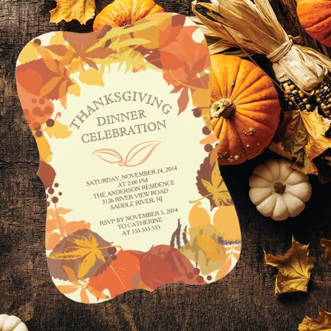 Modern Autumn Leaf Thanksgiving Dinner Invitation (Creator Uploaded)