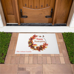 Modern Autumn Leave Happy Thanksgiving  Doormat