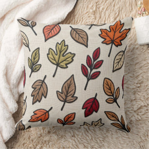 Modern Autumn Leaves Embroidered Aesthetic Cushion