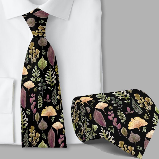 Modern autumn leaves pattern botanical black tie (Creator Uploaded)