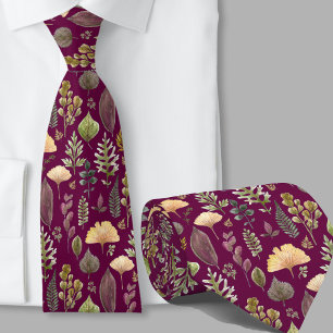 Modern autumn leaves pattern botanical burgundy tie