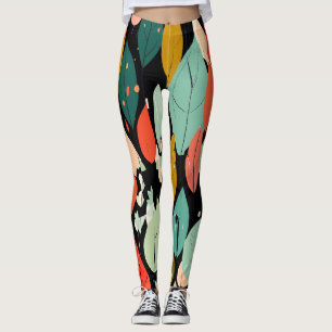 Modern Autumn Leaves Pattern Leggings