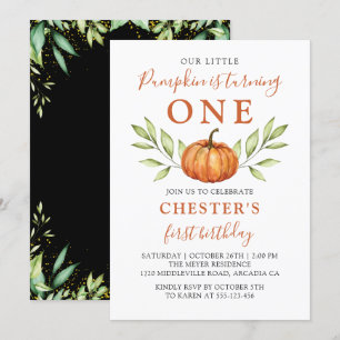 Modern Autumn Little Pumpkin First Birthday Invitation