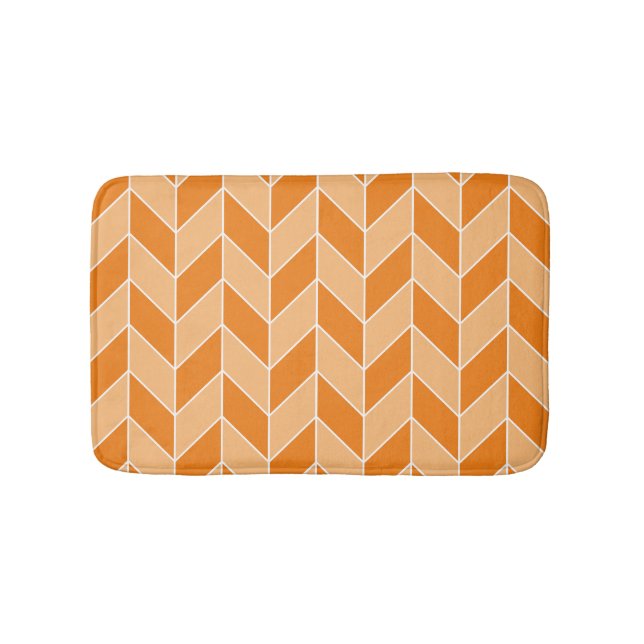 Modern Autumn Orange Peach Herringbone Pattern Bath Mat (Front)
