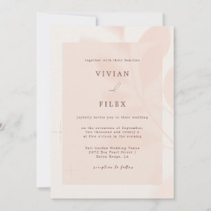 Modern Autumn Pink Floral Leave Shadow Wedding Invitation