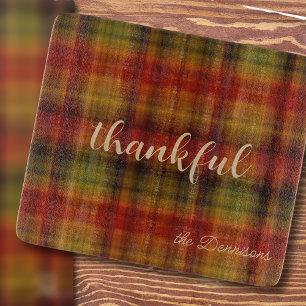 Modern Autumn Plaid Print Glass Cutting Board