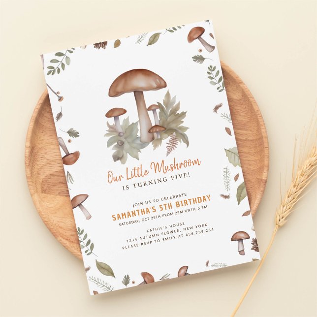 Modern Autumn Porcini mushroom Forest birthday  Invitation (Creator Uploaded)