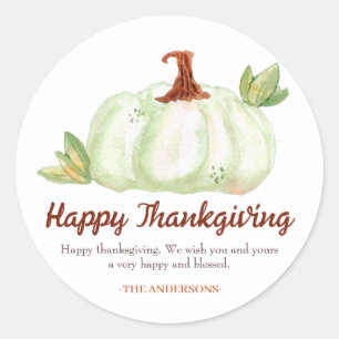 Modern Autumn Pumpkin Happy thanksgiving family Classic Round Sticker