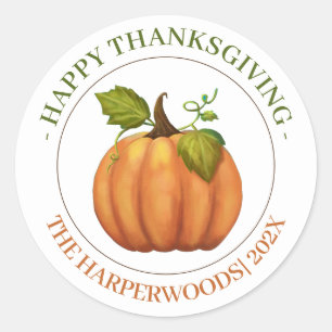Modern Autumn Pumpkin Happy thanksgiving family Classic Round Sticker