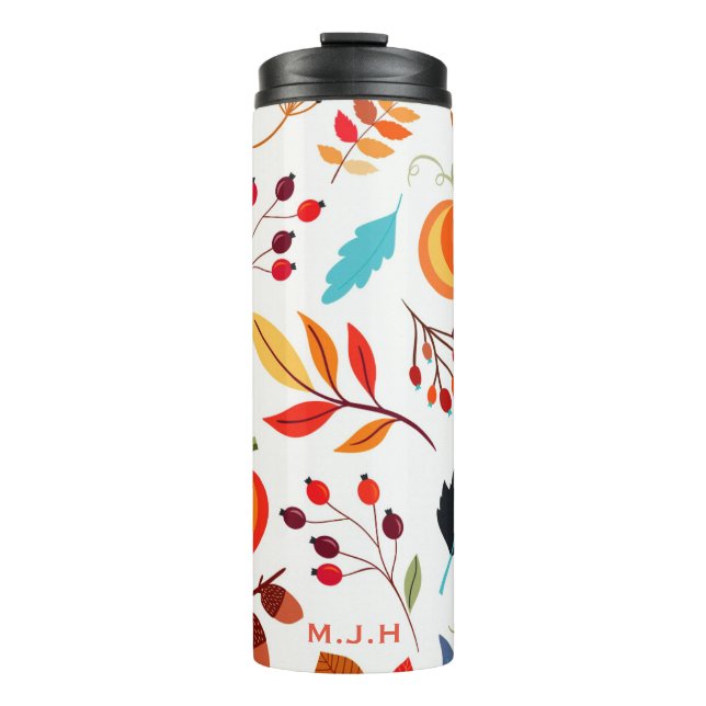 Modern Autumn Pumpkin Leaf Pattern Thermal Tumbler (Front)