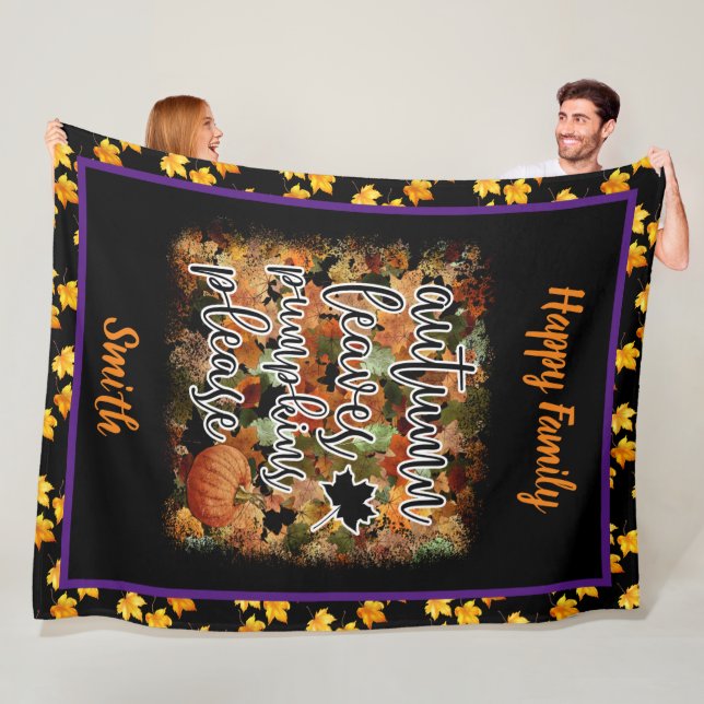 Modern Autumn Pumpkin Leaves Fleece Blanket (In Situ)