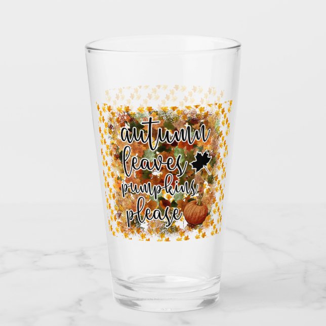Modern Autumn Pumpkin Leaves Glass (Front)