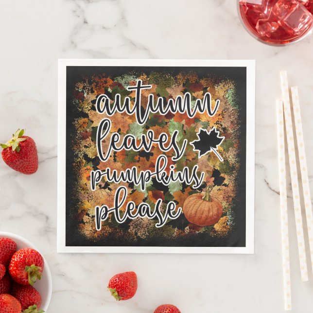 Modern Autumn Pumpkin Leaves Napkin (Insitu)