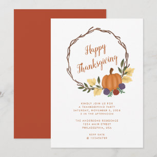 Modern Autumn Pumpkin Wreath Thanksgiving Party In Invitation