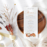 Modern Autumn Pumpkins Florals Wedding Menu<br><div class="desc">Modern Autumn Pumpkins Florals Wedding. Orange and cream pumpkins and florals in fall colours are at the bottom with a coordinating colour on the back,  with an elegant set script for Menu and easy to personalise the rest of the text to your requirements.</div>