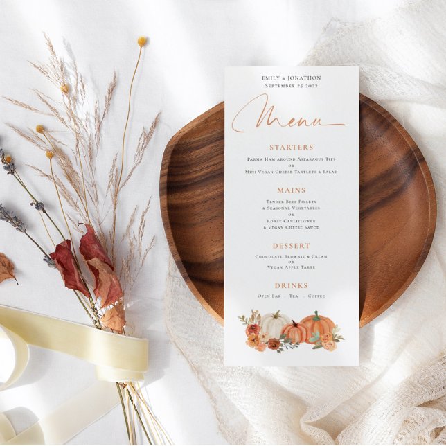 Modern Autumn Pumpkins Florals Wedding Menu (Creator Uploaded)