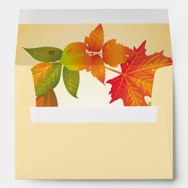 Modern Autumn Red & Orange Leaves Wreath Yellow Envelope (Back (Bottom))