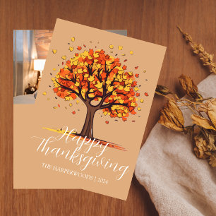 Modern Autumn Tree Family Thanksgiving Holiday Card