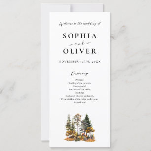 Modern Autumn Watercolor Forest Wedding Program 