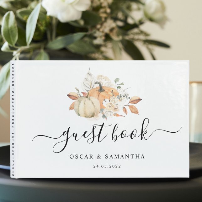 Modern Autumn Watercolor Pumpkins & Flowers  Guest Book (Creator Uploaded)
