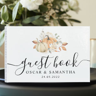 Modern Autumn Watercolor Pumpkins & Flowers  Guest Book