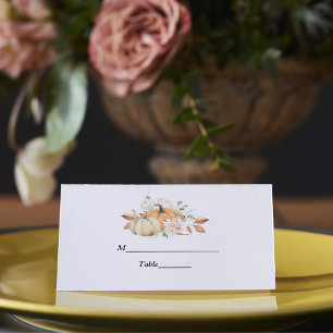 Modern Autumn Watercolor Pumpkins & Flowers  Place Card