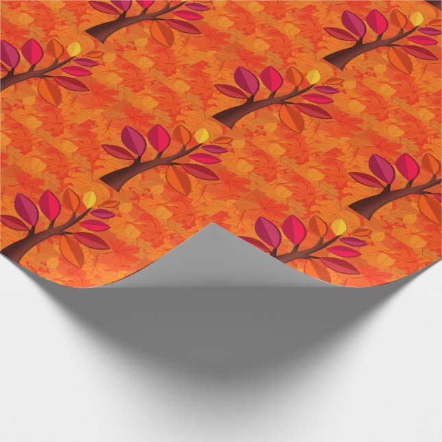 Modern Autumn with Pink and Orange Tree Wrapping Paper (Corner)