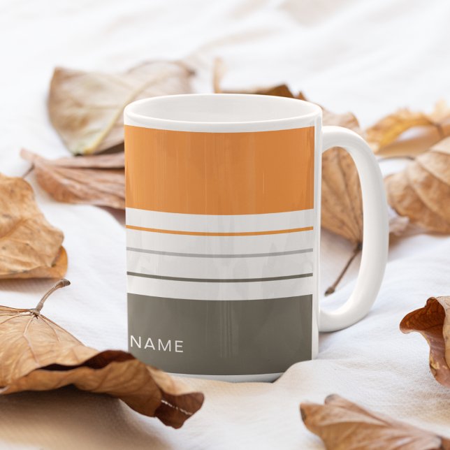 Modern Autumnal Orange Grey Stripes Coffee Mug (Creator Uploaded)