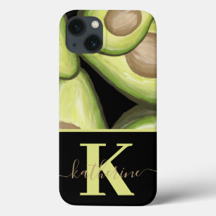 Modern Avocado Pattern Monogram iPhone 13 Case
